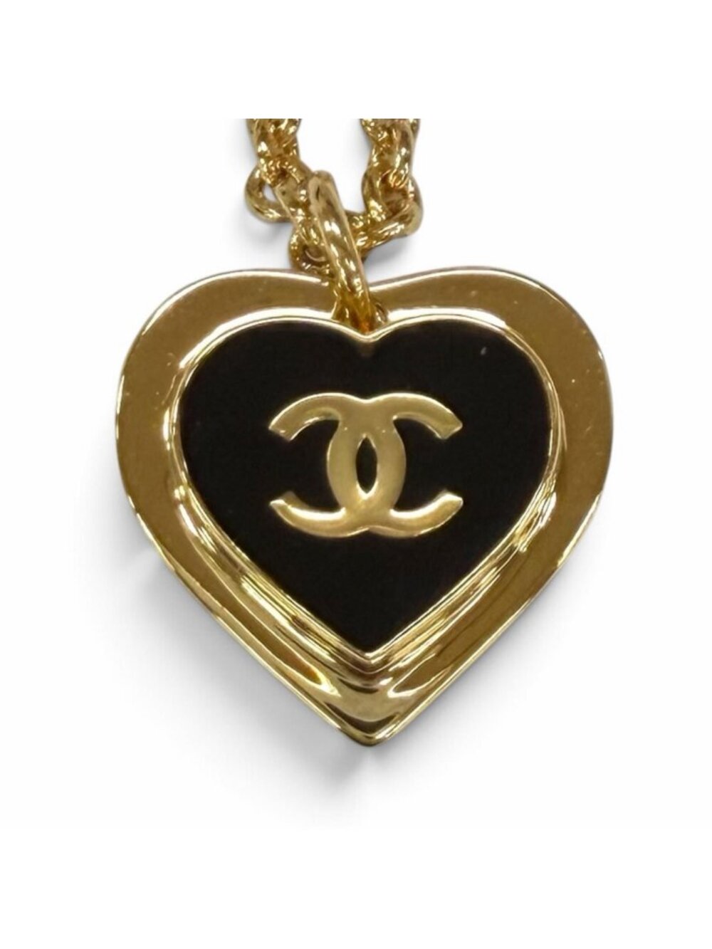 Chanel CC Logo Heart Pendant Gold Black